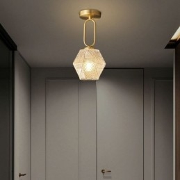 Plafoniera a filo moderna in vetro e ottone, E12/E14, 15×32 cm / 15×30 cm