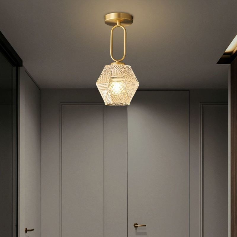 Plafoniera a filo moderna in vetro e ottone, E12/E14, 15×32 cm / 15×30 cm