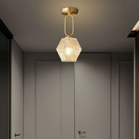 Plafoniera a filo moderna in vetro e ottone, E12/E14, 15×32 cm / 15×30 cm