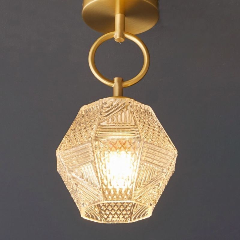 Plafoniera a filo moderna in vetro e ottone, E12/E14, 15×32 cm / 15×30 cm