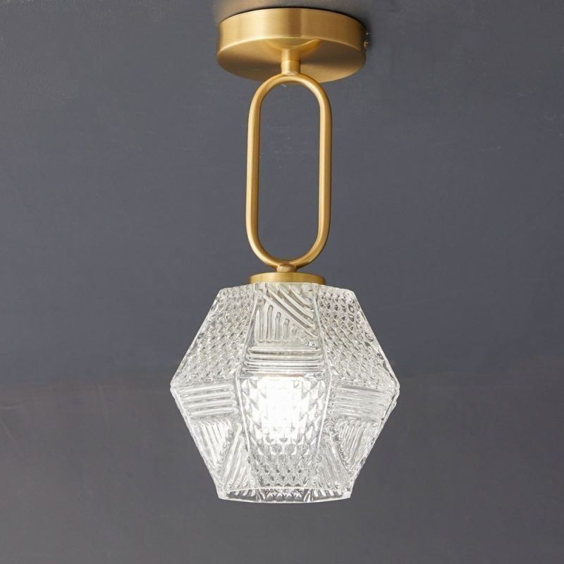 Plafoniera a filo moderna in vetro e ottone, E12/E14, 15×32 cm / 15×30 cm