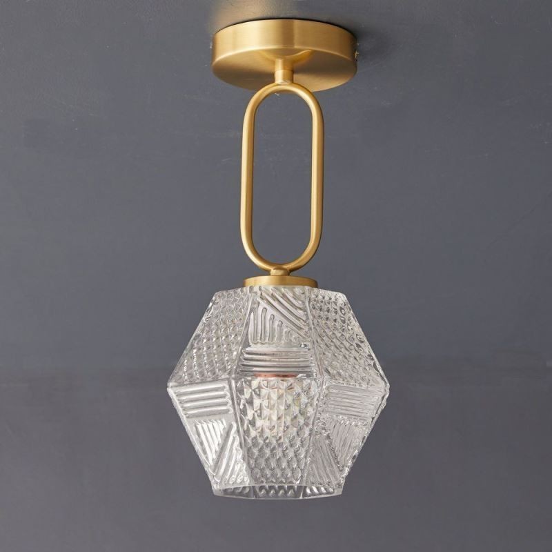 Plafoniera a filo moderna in vetro e ottone, E12/E14, 15×32 cm / 15×30 cm