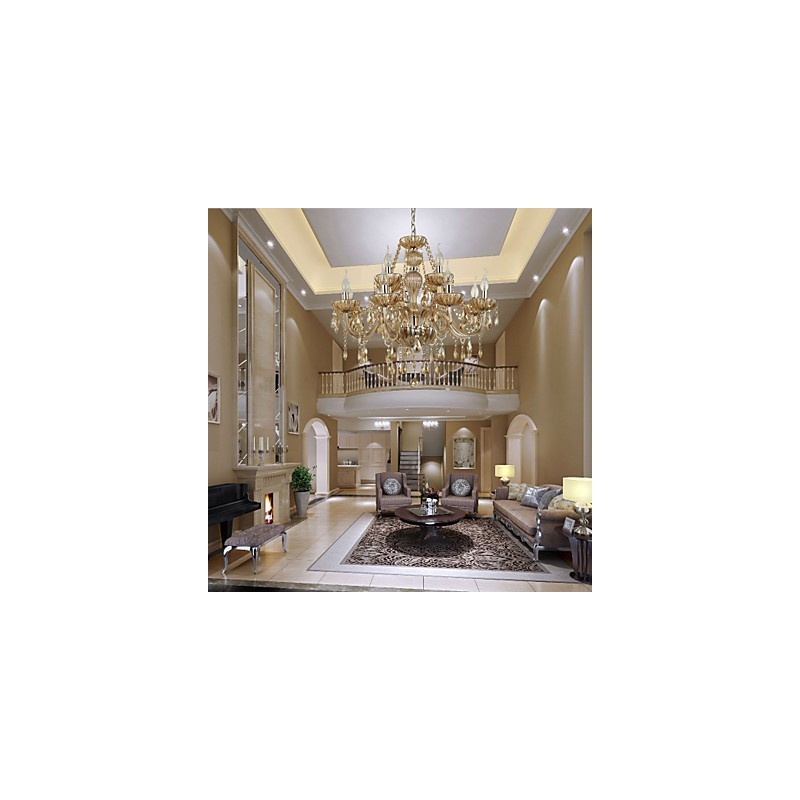 Lampadario in cristallo a 2 livelli per soggiorno, 12 luci, beige