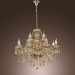 Lampadario in cristallo a 2 livelli per soggiorno, 12 luci, beige