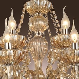 Lampadario in cristallo a 2 livelli per soggiorno, 12 luci, beige