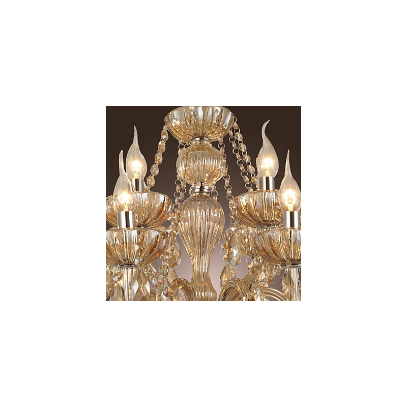 Lampadario in cristallo a 2 livelli per soggiorno, 12 luci, beige