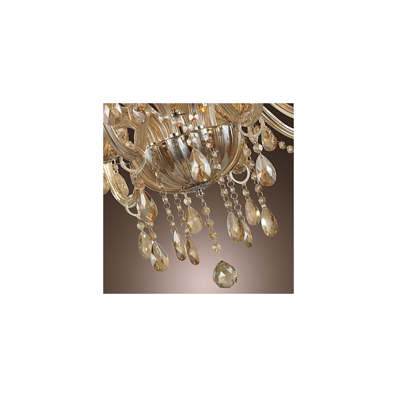 Lampadario in cristallo a 2 livelli per soggiorno, 12 luci, beige