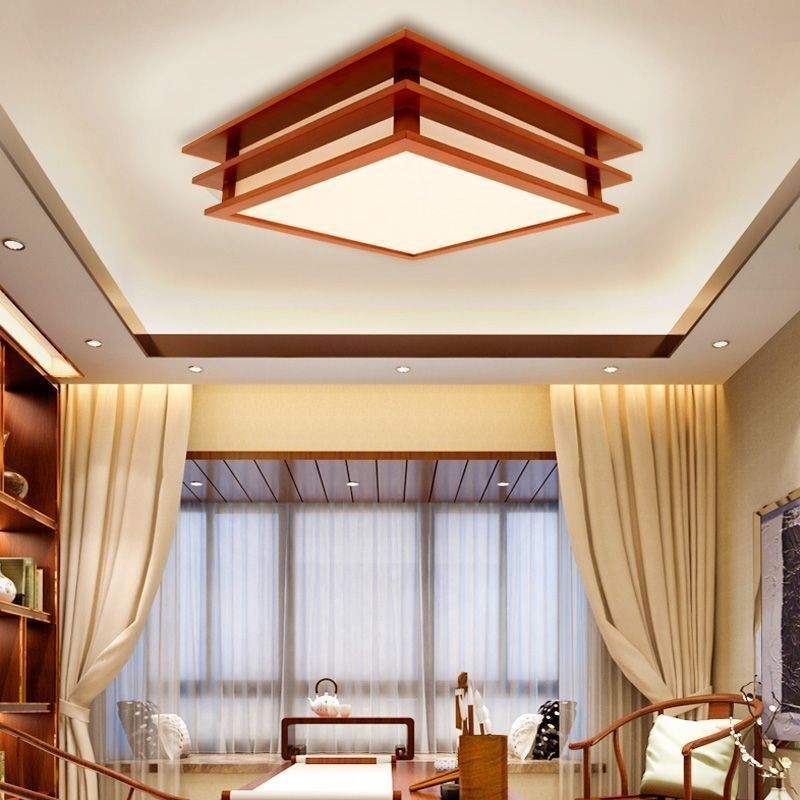 Plafoniera da soffitto retrò stile cinese in legno con paralume in carta Shoji