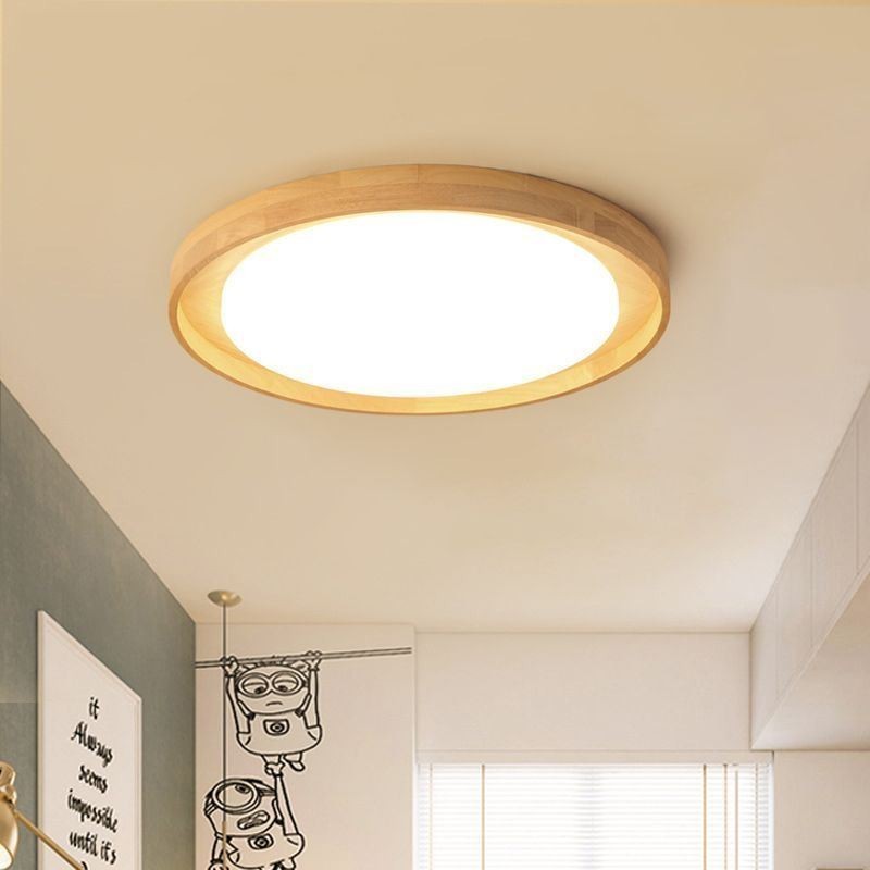 Plafoniera LED rotonda in legno e acrilico