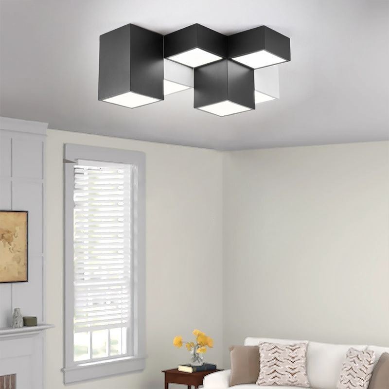 Plafoniera da soffitto moderna Cubo di Rubik a LED, 6 luci, 60 W, 62×62×23 cm