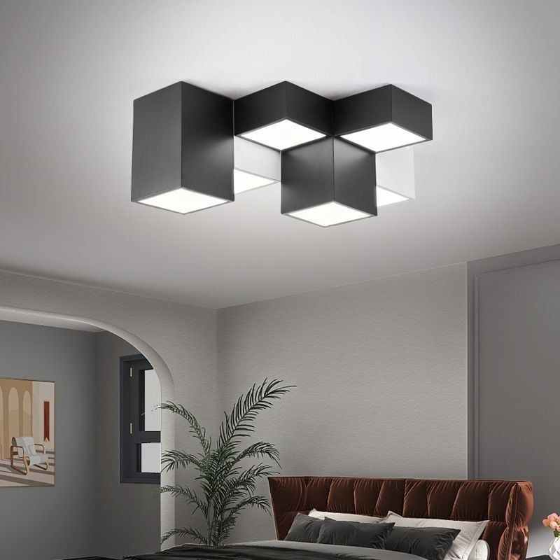 Plafoniera da soffitto moderna Cubo di Rubik a LED, 6 luci, 60 W, 62×62×23 cm