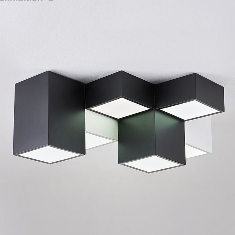 Plafoniera da soffitto moderna Cubo di Rubik a LED, 6 luci, 60 W, 62×62×23 cm