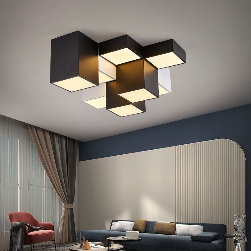 Plafoniera moderna a cubo LED 9 luci 117W 82x82x28 cm