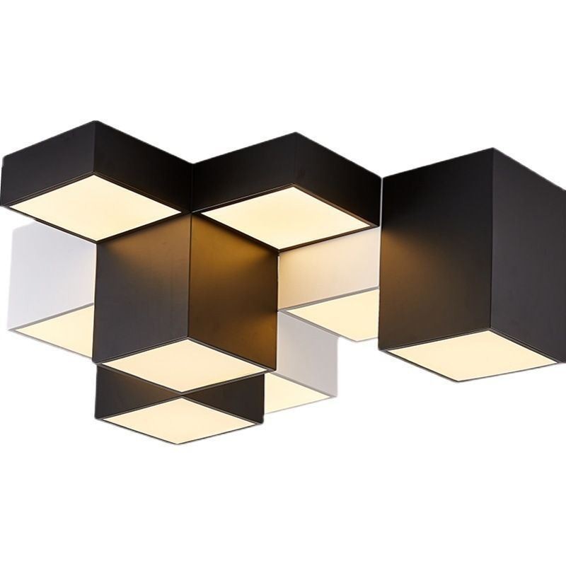 Plafoniera moderna a cubo LED 9 luci 117W 82x82x28 cm
