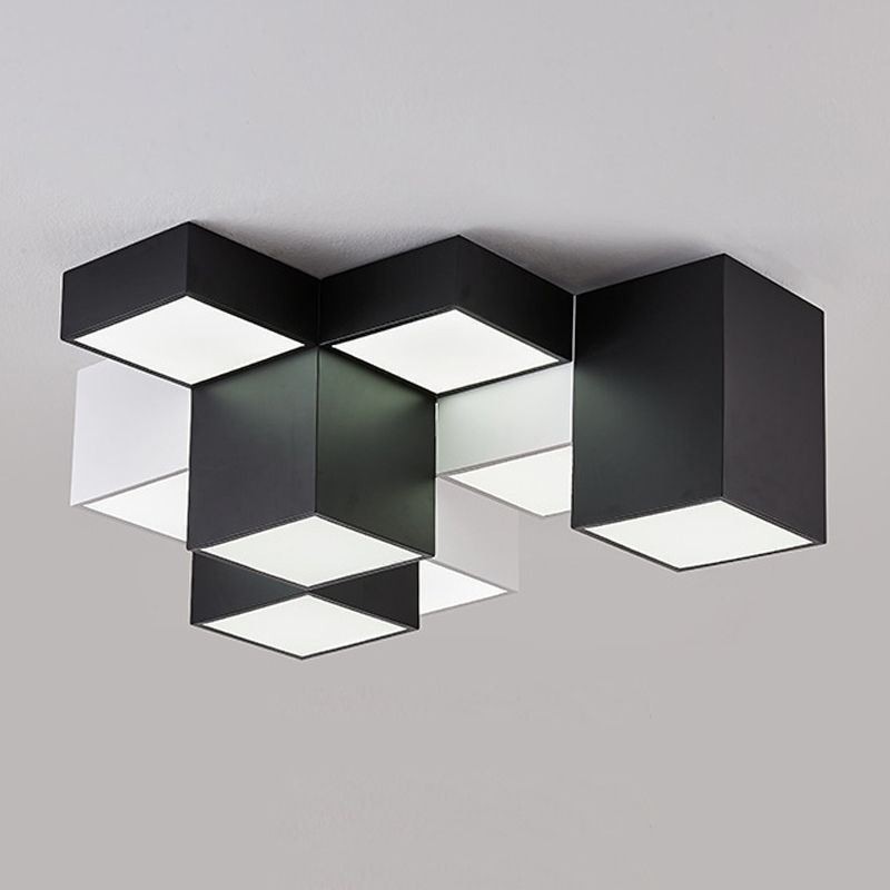 Plafoniera moderna a cubo LED 9 luci 117W 82x82x28 cm