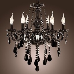 Lampadario moderno nero in cristallo 6 luci