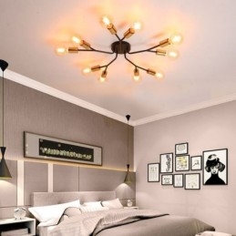 Lampadario da soffitto moderno nero vintage a filo 10 luci E26/E27 65 x 7 cm