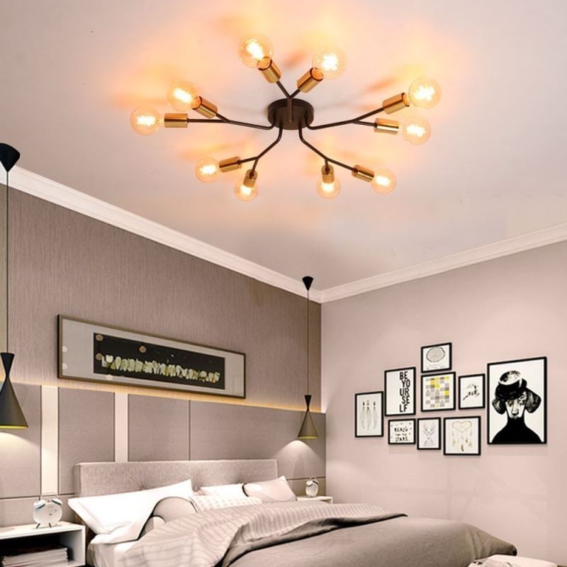 Lampadario da soffitto moderno nero vintage a filo 10 luci E26/E27 65 x 7 cm