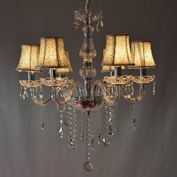 Lampadario moderno a 6 luci con cristalli, finitura cromata