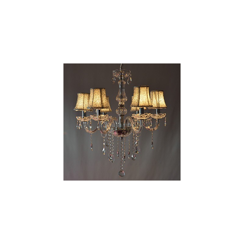 Lampadario moderno a 6 luci con cristalli, finitura cromata