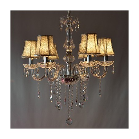 Lampadario moderno a 6 luci con cristalli, finitura cromata