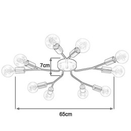 Lampadario da soffitto moderno nero vintage a filo 10 luci E26/E27 65 x 7 cm