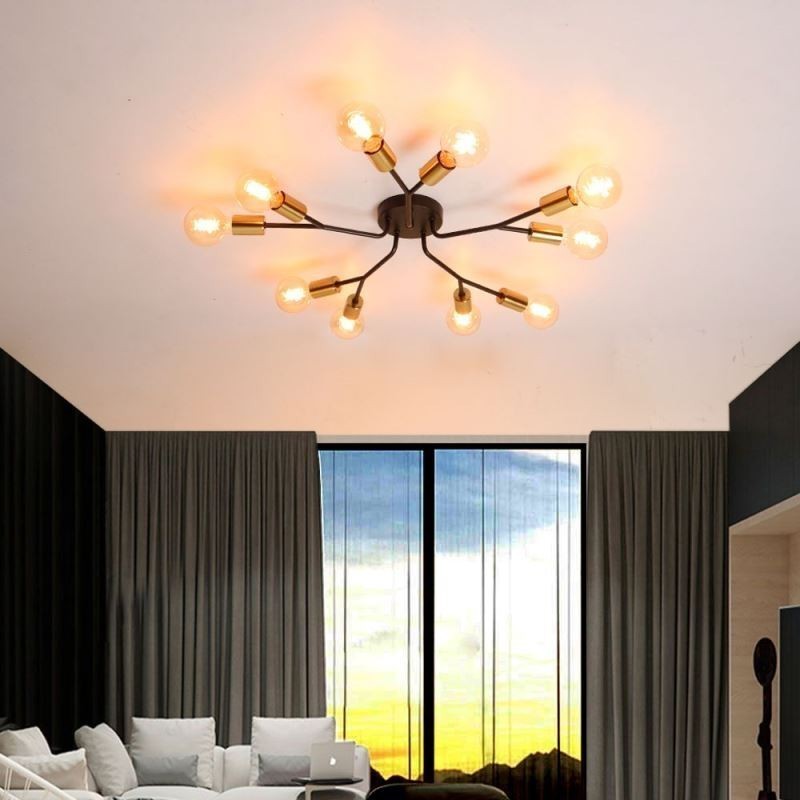 Lampadario da soffitto moderno nero vintage a filo 10 luci E26/E27 65 x 7 cm