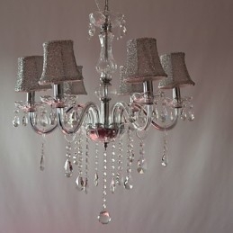 Lampadario moderno a 6 luci con cristalli, finitura cromata