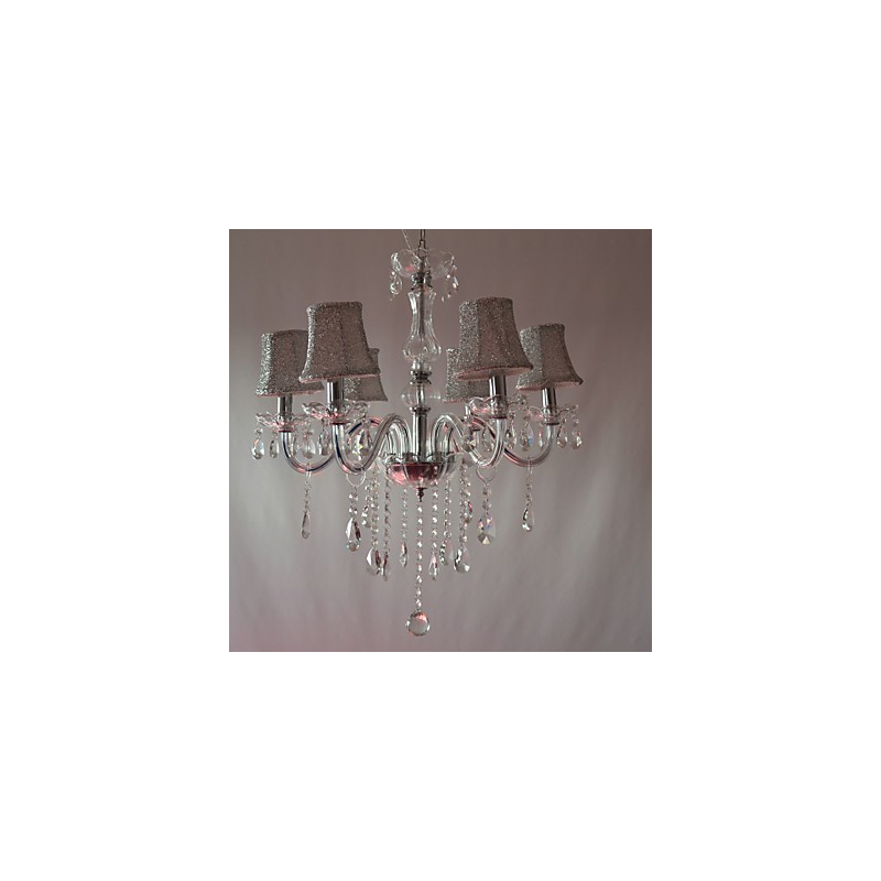 Lampadario moderno a 6 luci con cristalli, finitura cromata
