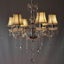 Lampadario moderno a 6 luci con cristalli, finitura cromata