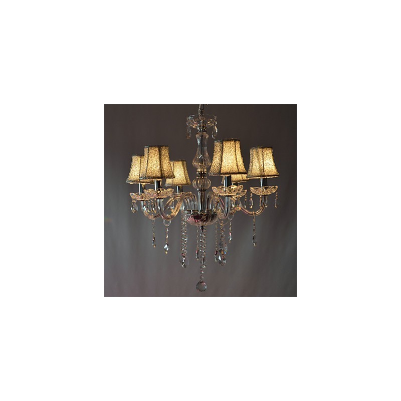 Lampadario moderno a 6 luci con cristalli, finitura cromata