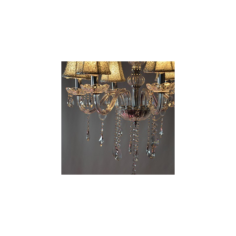 Lampadario moderno a 6 luci con cristalli, finitura cromata