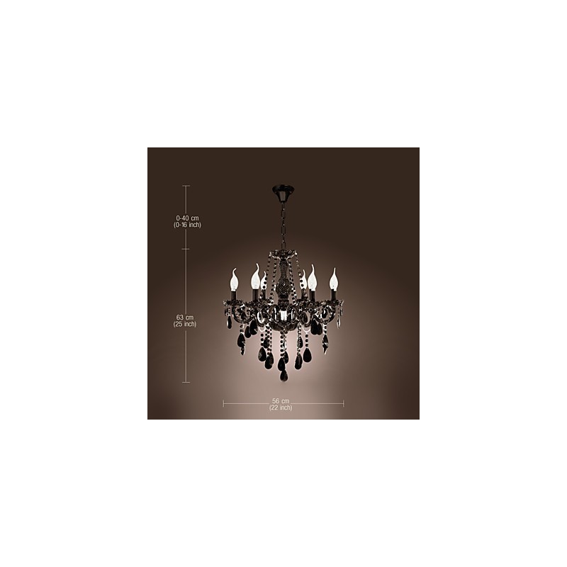 Lampadario moderno nero in cristallo 6 luci