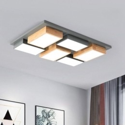 Plafoniera moderna geometrica in acrilico e legno 90x60x9 cm