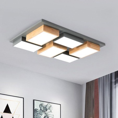 Plafoniera moderna geometrica in acrilico e legno 90x60x9 cm