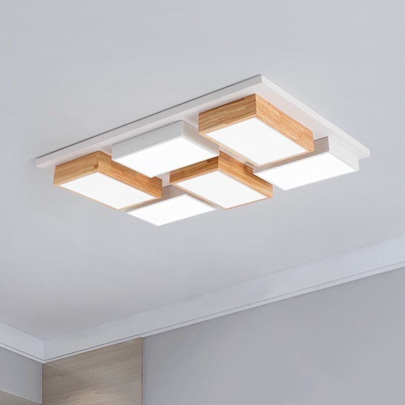 Plafoniera moderna geometrica in acrilico e legno 90x60x9 cm