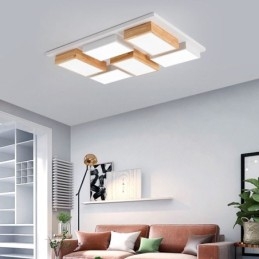 Plafoniera moderna geometrica in acrilico e legno 90x60x9 cm