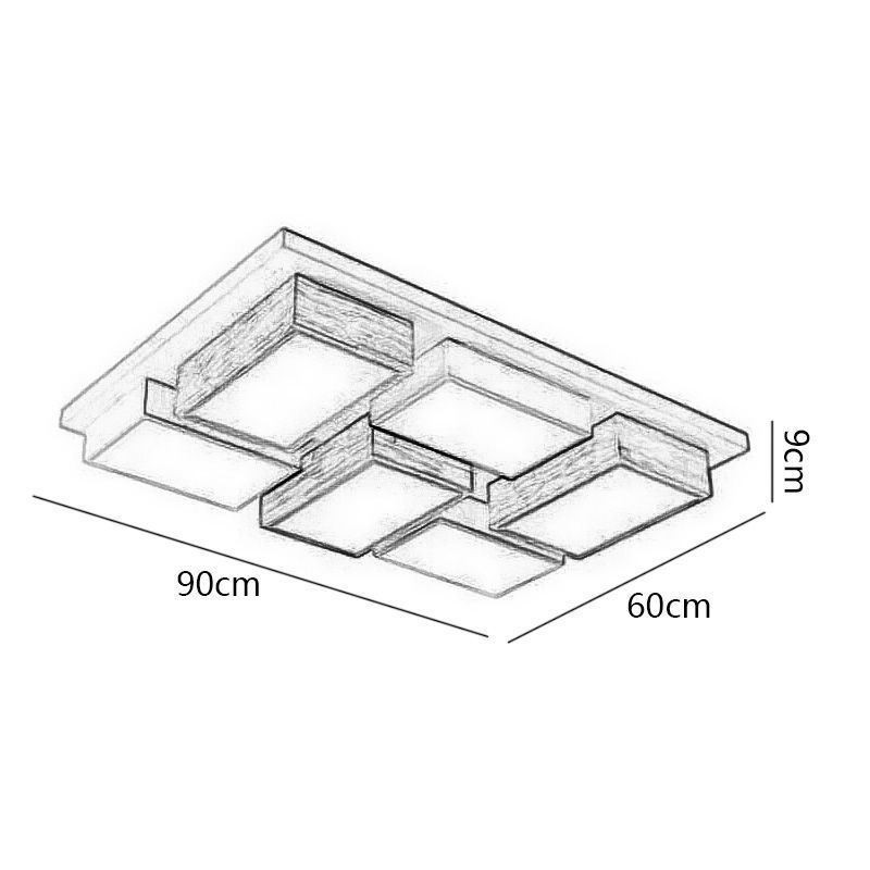 Plafoniera moderna geometrica in acrilico e legno 90x60x9 cm