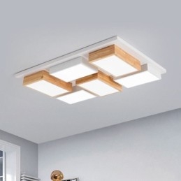 Plafoniera moderna geometrica in acrilico e legno 90x60x9 cm