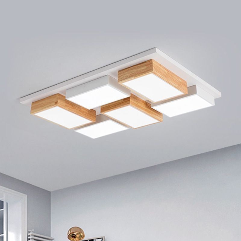 Plafoniera moderna geometrica in acrilico e legno 90x60x9 cm
