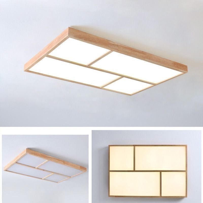 Plafoniera LED a filo minimalista in legno stile giapponese 80 W 90 x 60 x 5 cm