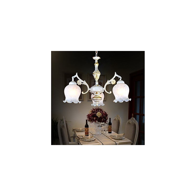 Lampadario classico retrò bianco a 3 luci