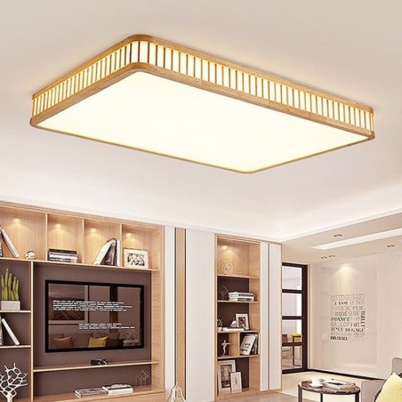 Plafoniera giapponese rettangolare in legno e acrilico 90×60×10 cm