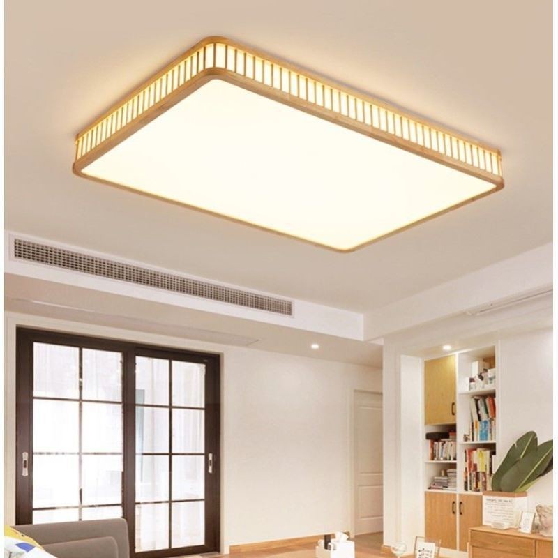 Plafoniera giapponese rettangolare in legno e acrilico 90×60×10 cm
