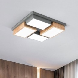 Plafoniera moderna geometrica in legno 55x55x9 cm 48W LED