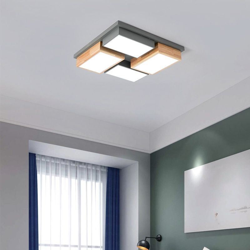 Plafoniera moderna geometrica in legno 55x55x9 cm 48W LED