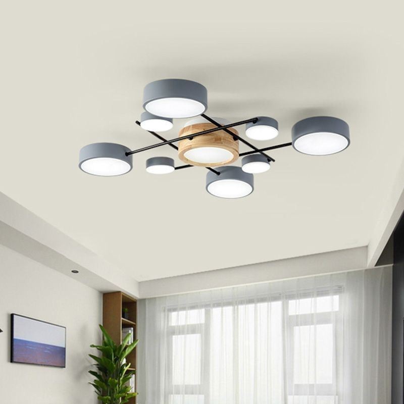 Plafoniera moderna a montaggio a filo con giunzione quadrilatera, 9 luci LED, 84 W, 90 x 10 cm