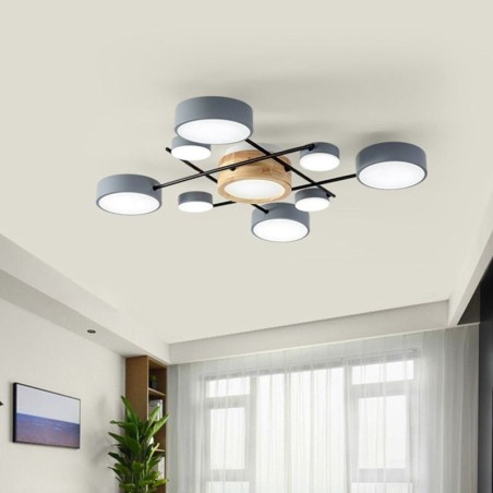 Plafoniera moderna a montaggio a filo con giunzione quadrilatera, 9 luci LED, 84 W, 90 x 10 cm