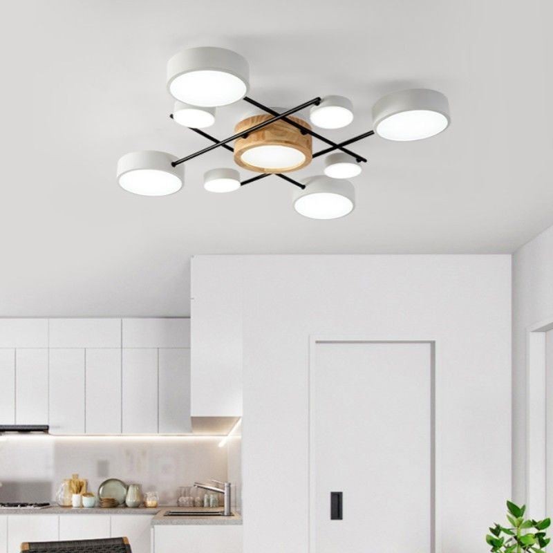 Plafoniera moderna a montaggio a filo con giunzione quadrilatera, 9 luci LED, 84 W, 90 x 10 cm