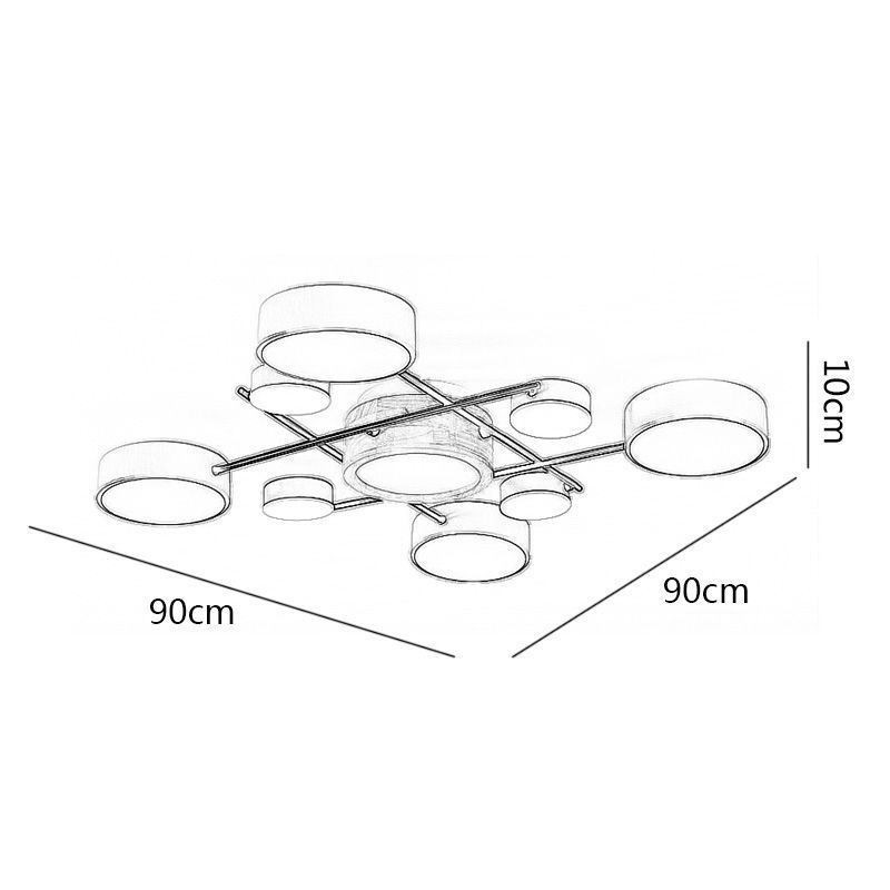 Plafoniera moderna a montaggio a filo con giunzione quadrilatera, 9 luci LED, 84 W, 90 x 10 cm